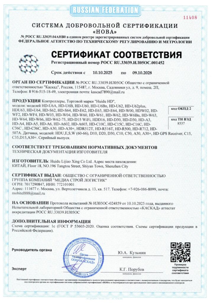 Сертификат на модули LED-экранов